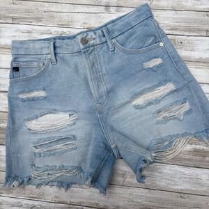 KanCan Denim Shorts 5/26 Light Blue Distressed Button Fly Light Wash Daisy Dukes